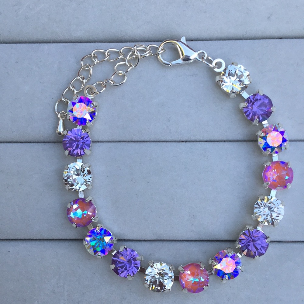 Violet + Amethyst Aurora Borealis + Silver Crystal Tennis Bracelet - Picture 4 of 5